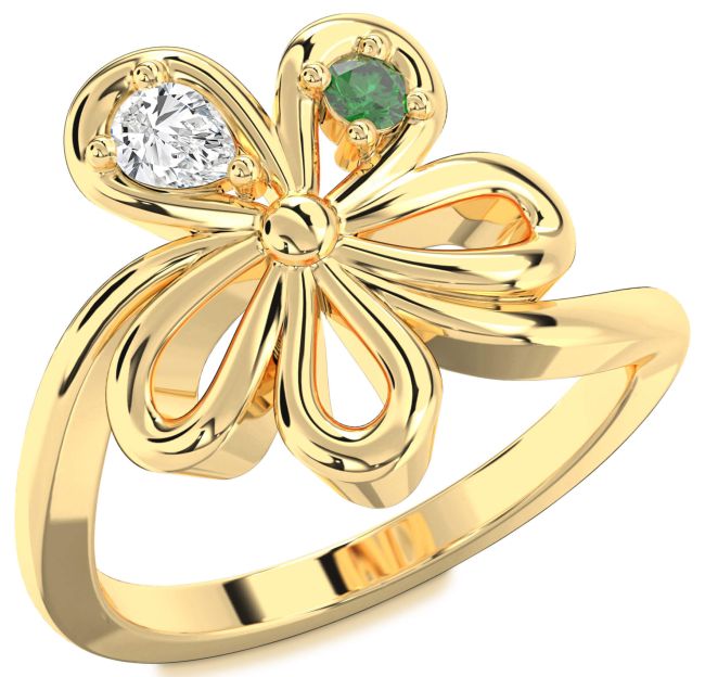 Gold Flower Pear Two Stone Promise Ring