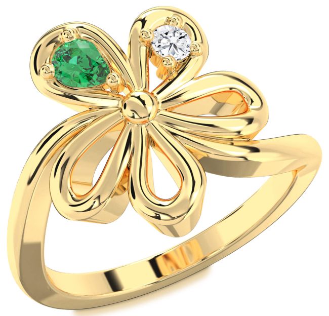 Gold Silver Flower Pear Two Stone Promise Ring