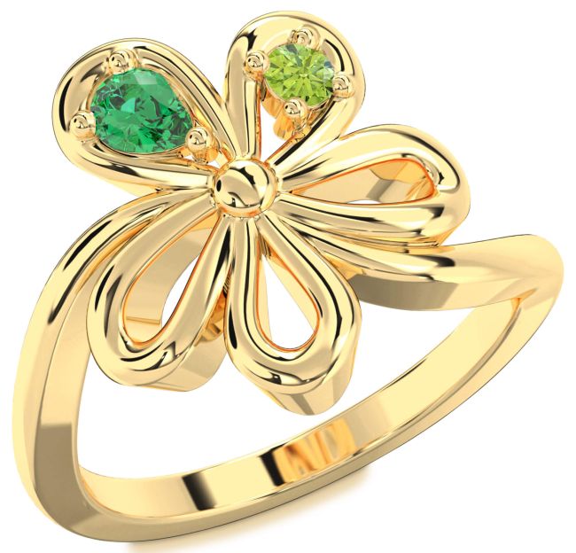 Gold Flower Pear Two Stone Promise Ring