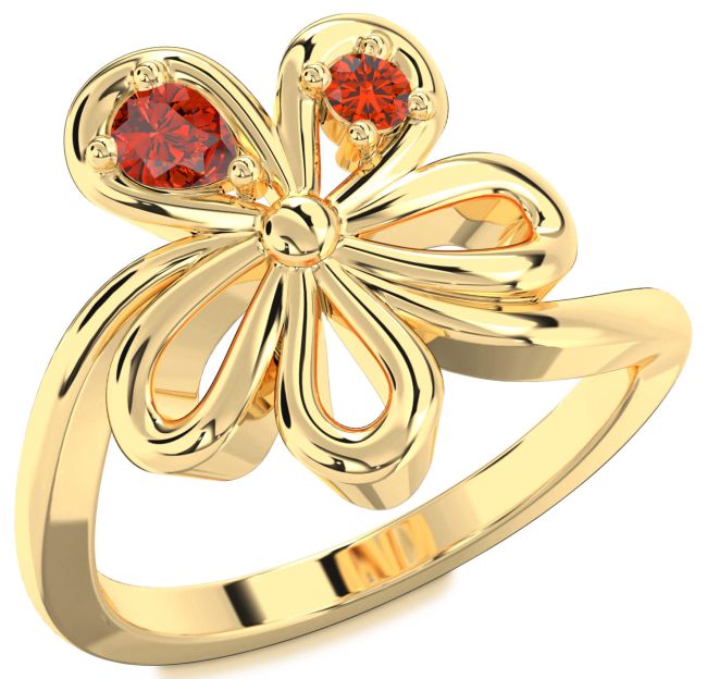 Fire Opal Gold Flower Pear Two Stone Ring