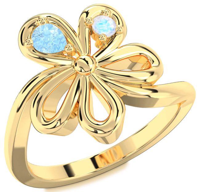 Moonstone Gold Flower Pear Two Stone Ring