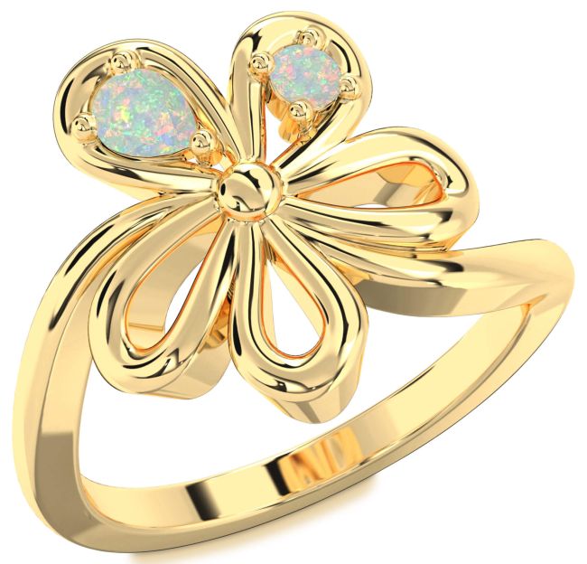 Opal Gold Flower Pear Two Stone Ring