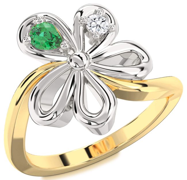 Gold Silver Flower Pear Two Stone Promise Ring