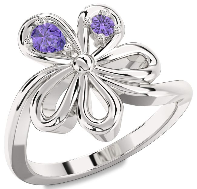 Alexandrite Silver Flower Pear Two Stone Ring
