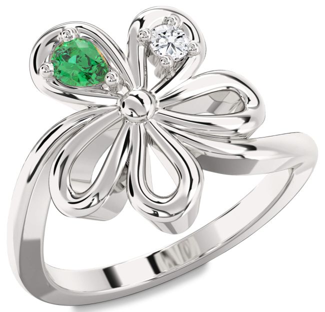 Platinum Flower Pear Two Stone Promise Ring