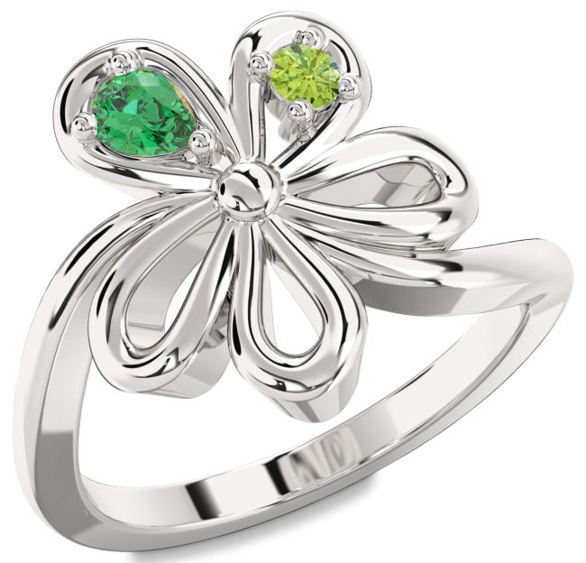 Silver Flower Pear Two Stone Promise Ring