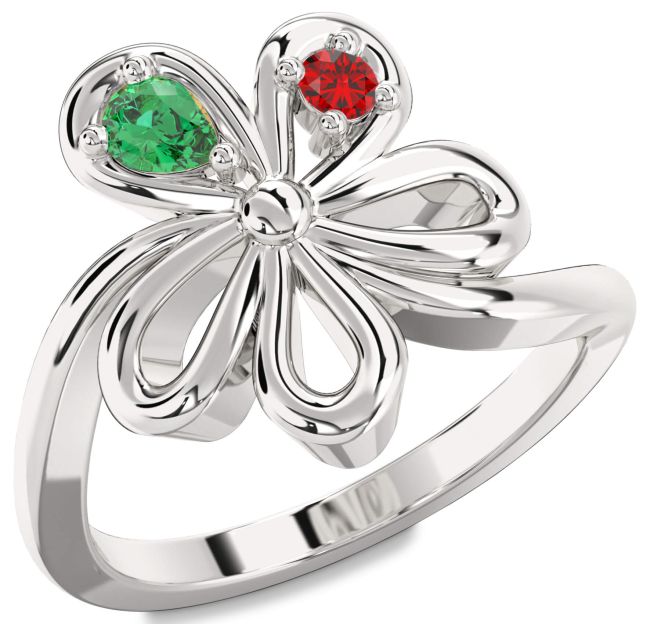 Silver Flower Pear Two Stone Promise Ring