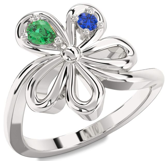 Platinum Flower Pear Two Stone Promise Ring