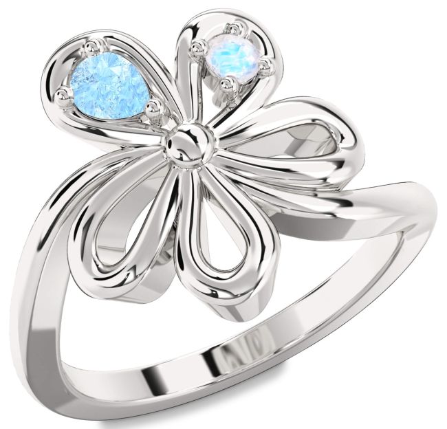 Moonstone Silver Flower Pear Two Stone Ring