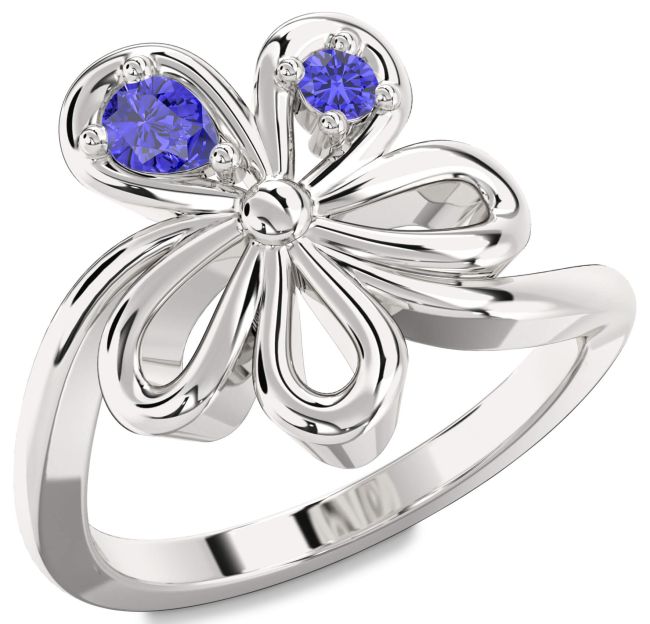 Tanzanite Silver Flower Pear Two Stone Ring