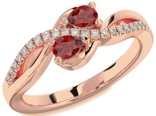 Diamond Ruby Rose Gold Pear Two Stone Birthstone Ring