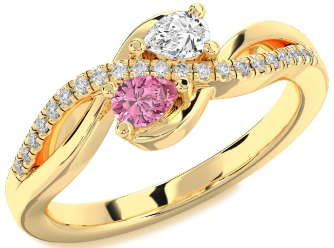 Diamond Gold Silver Pear Two Stone Promise Ring