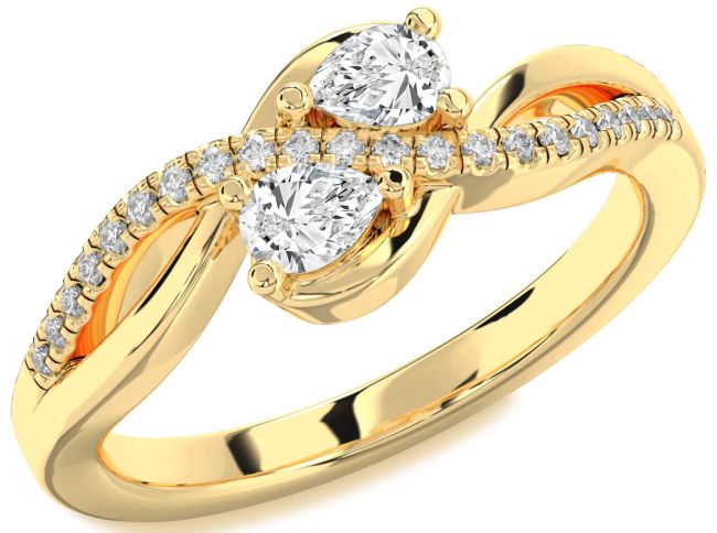 Diamond Gold Silver Pear Two Stone Ring