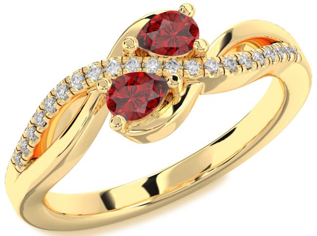 Diamond Ruby Gold Pear Two Stone Birthstone Ring