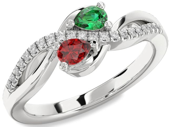 Diamond Silver Pear Two Stone Promise Ring