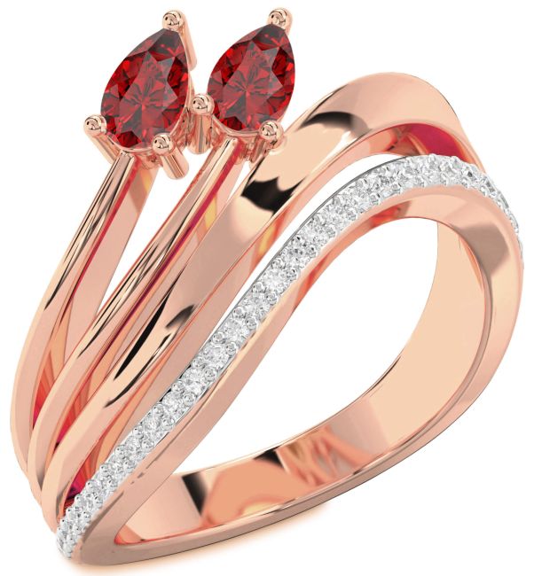 Diamond Ruby Rose Gold Pear Two Stone Birthstone Ring