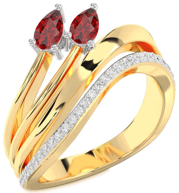 Diamond Ruby Gold Silver Pear Two Stone Birthstone Ring
