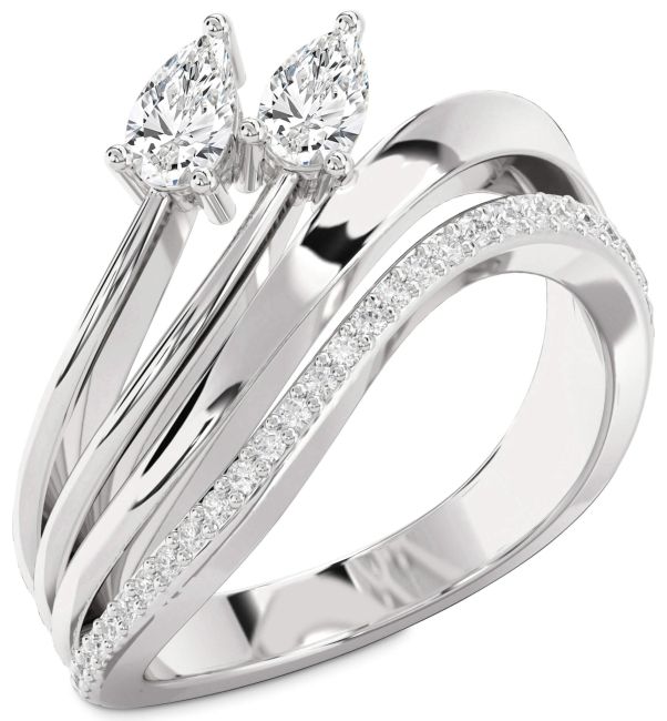 Diamond Silver Pear Two Stone Ring