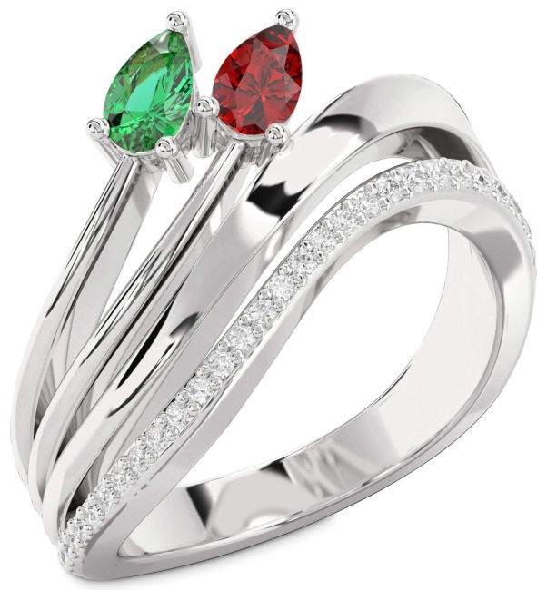 Diamond Silver Pear Two Stone Promise Ring