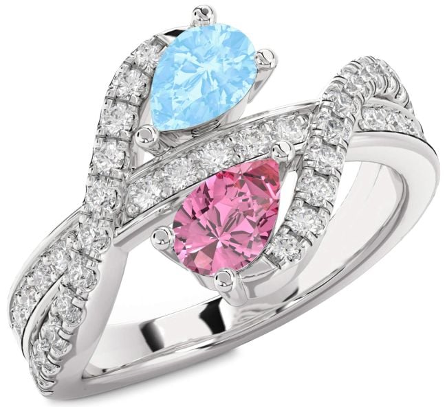 Diamond Silver Pear Two Stone Promise Ring