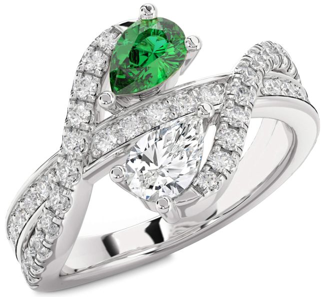 Diamond Silver Pear Two Stone Promise Ring