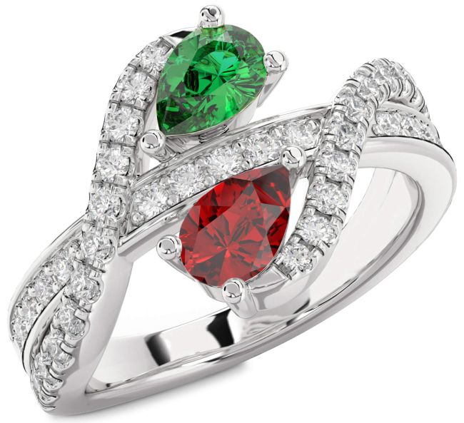 Diamond Silver Pear Two Stone Promise Ring