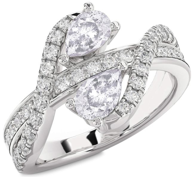 Salt & Pepper Diamond Silver Pear Two Stone Ring