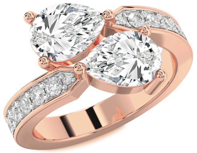 Diamond Rose Gold Pear Two Stone Ring