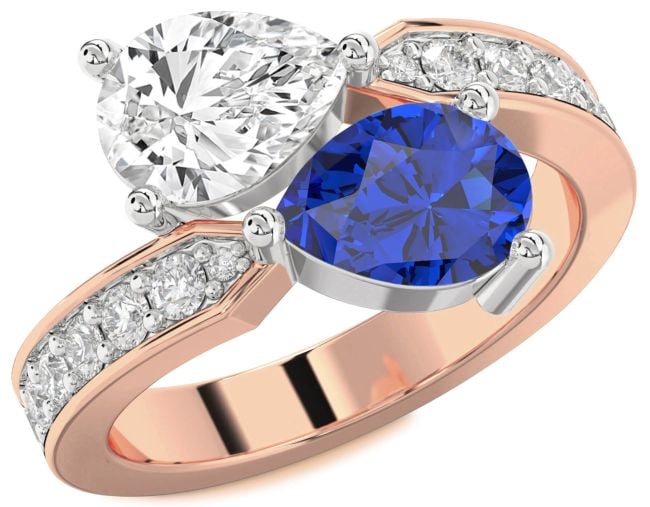 Diamond Platinum & Rose Gold Pear Two Stone Promise Ring