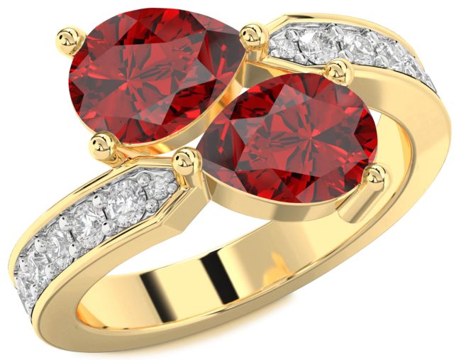 Diamond Ruby Gold Silver Pear Two Stone Birthstone Ring