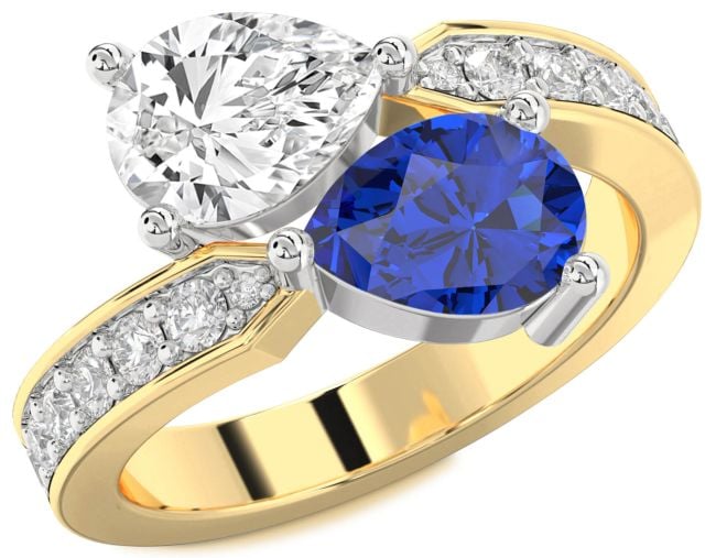 Diamond White Yellow Gold Pear Two Stone Promise Ring