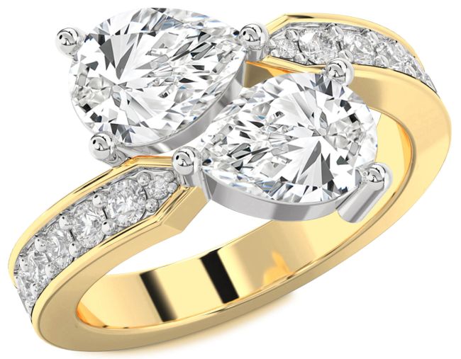 Diamond Gold Silver Pear Two Stone Ring