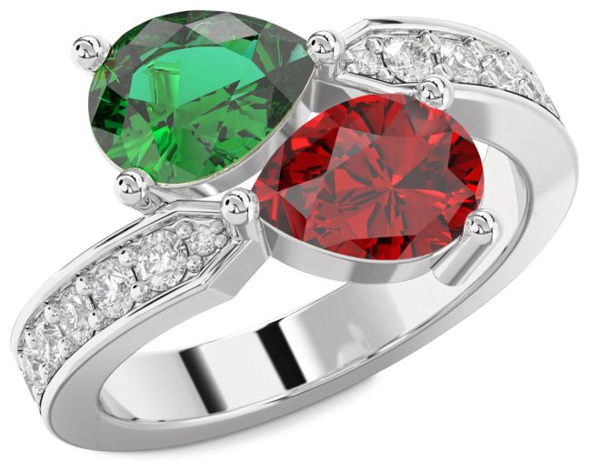 Diamond Silver Pear Two Stone Promise Ring