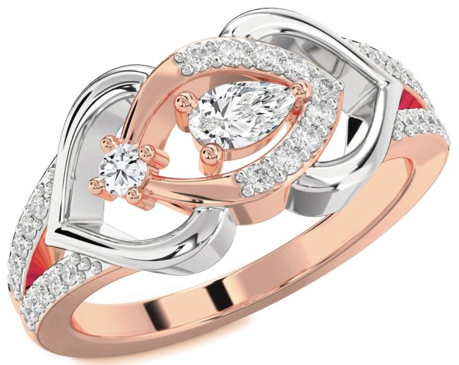 Diamond Rose Gold Silver Heart Promise Ring