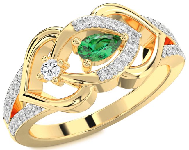 Diamond Emerald Gold Heart Promise Ring