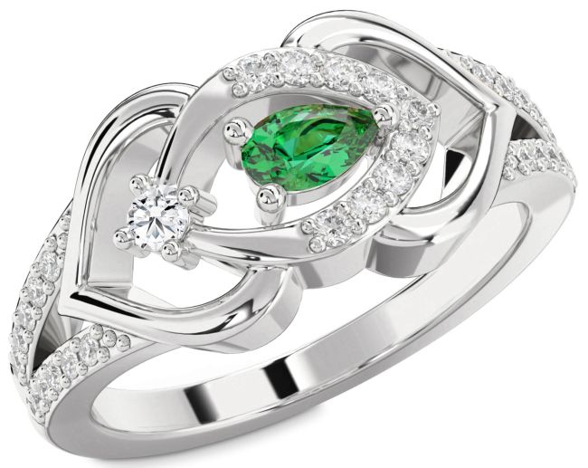 Diamond Emerald Silver Heart Promise Ring