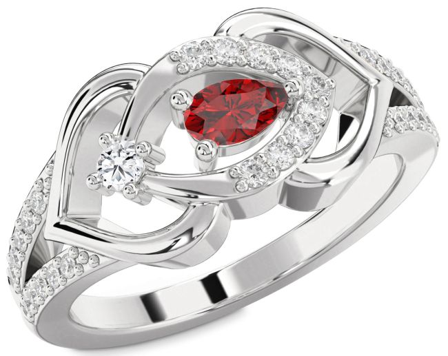 Diamond Ruby Silver Heart Promise Ring