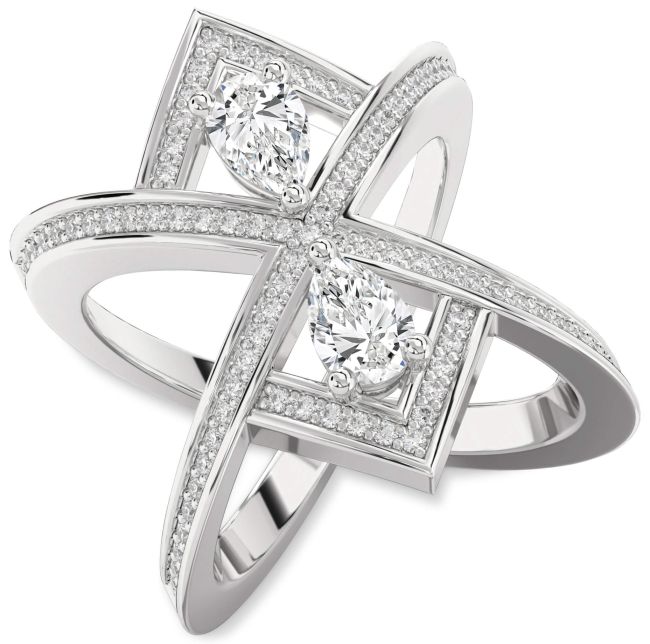 Lab Diamond Platinum Pear Two Stone Pave Ring