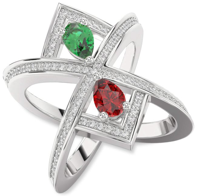 Diamond Silver Pear Two Stone Pave Promise Ring