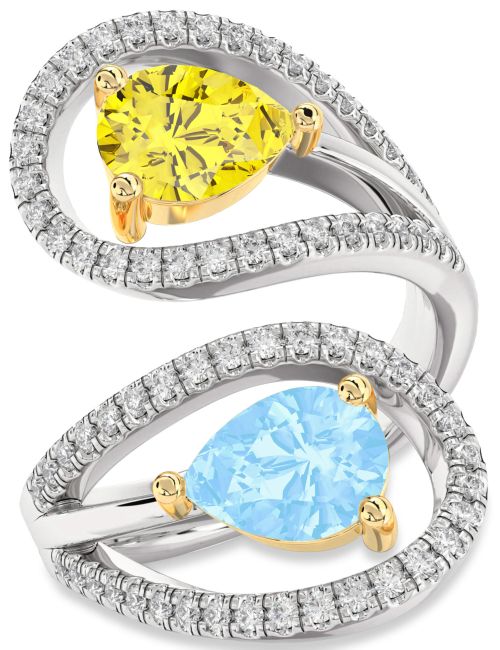 Diamond Platinum & Yellow Gold Pear Two Stone Promise Ring