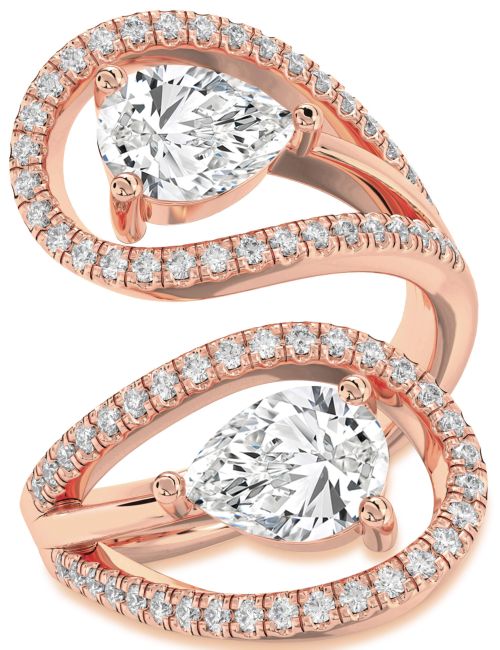 Diamond Rose Gold Pear Two Stone Ring