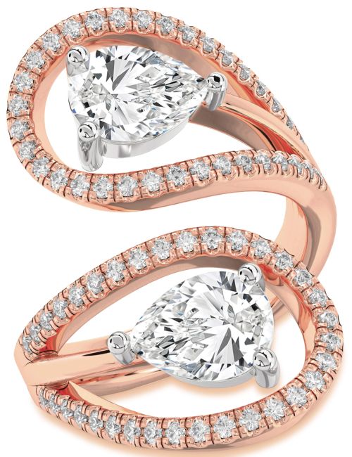 Diamond White Rose Gold Pear Two Stone Ring