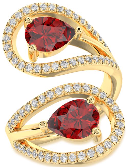 Diamond Ruby Gold Pear Two Stone Birthstone Ring