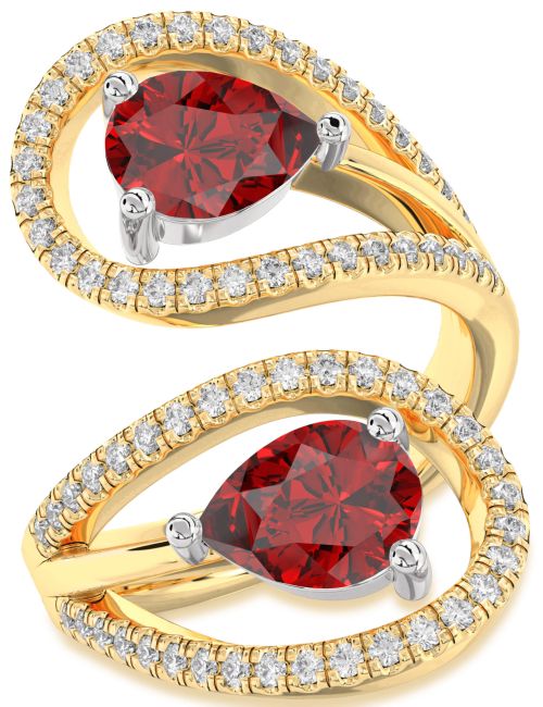 Diamond Ruby Gold Silver Pear Two Stone Birthstone Ring