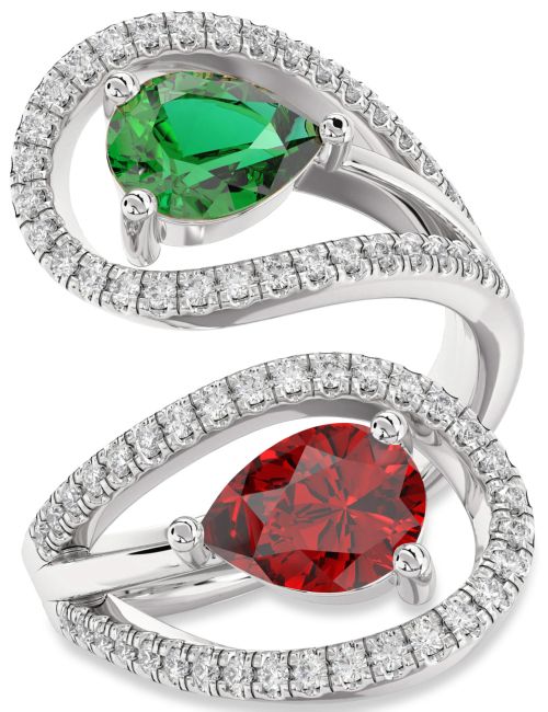 Diamond Silver Pear Two Stone Promise Ring