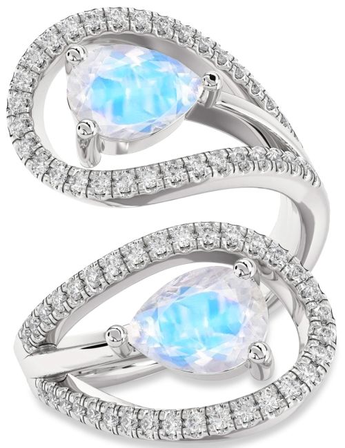 Diamond Moonstone Platinum Pear Two Stone Ring