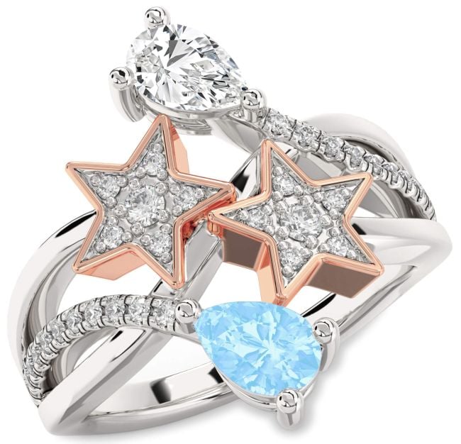 Diamond White Rose Gold Star Pear Two Stone Promise Ring
