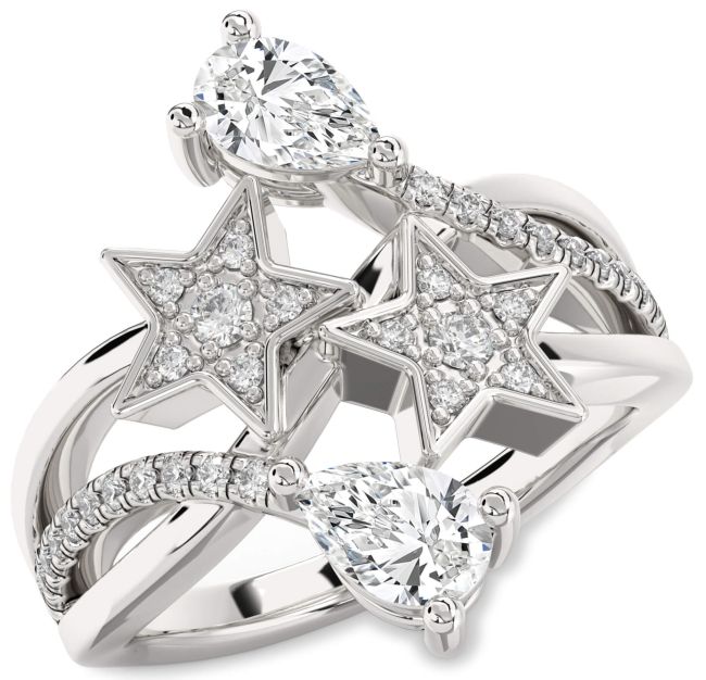 Diamond Silver Star Pear Two Stone Ring