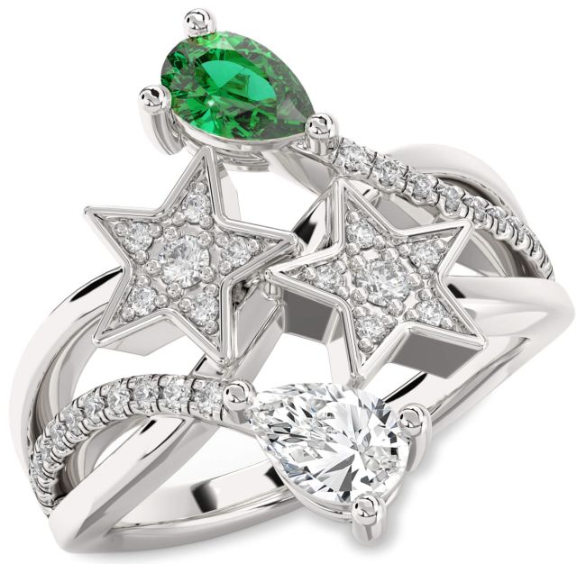 Diamond Silver Star Pear Two Stone Promise Ring