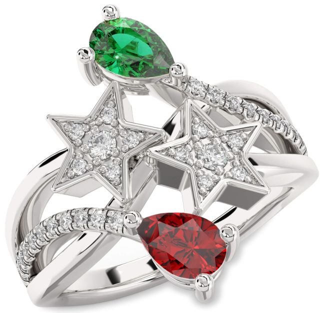 Diamond Silver Star Pear Two Stone Promise Ring